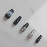 Vibeficant Progel Glitter Handmade Gel Press on Nails Medium Coffin Silver 3D Snake